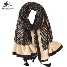 Marte& Joven винтажный Мини Цветочный Принт Кисточкой черный шарф для женщин Элегантный рыбьей чешуи узор длинный мусульманский шаль Пашмины Хиджаб