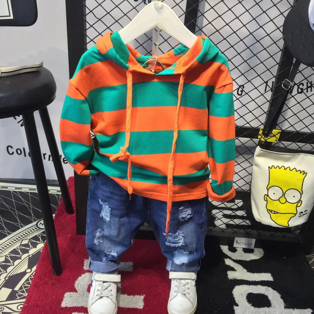 

baby stripe Hoodie + jeans 2pcs Children's Clothing Set Outfit Toddler Baby Boys Long Sleeves Set 2-6years For Autumn