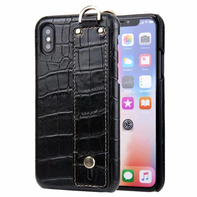 

CKHB Hand holder genuine Leather phone cases For iPhone X XS Max 10 case ultra slim 3D Crocodile skin hard cover kickstand