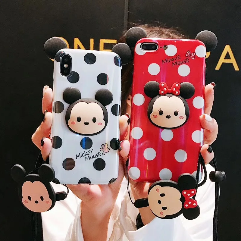

Cute Cartoon 3D Mickey Minnie Mouse Phone Case for Iphone X XS XR XS MAX Color Laser Phone Shell for IPhone 6 6S 7 8 Plus Coque
