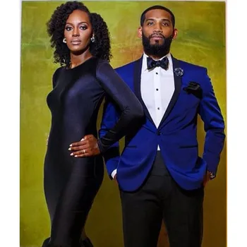 

Royal Blue Groom men Wedding Suits Shawl Black Lapel Tuxedo One Button Mens Suit Sets smoking costume homme 2017(Jacket+Pants)