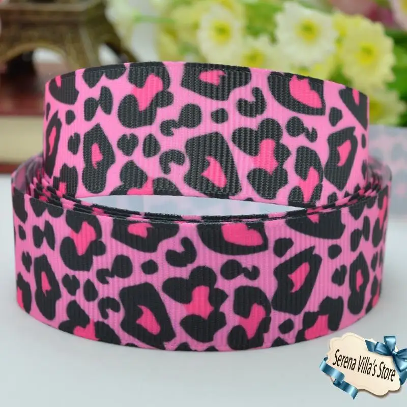 High quality 7/8" Pink Leopard print bow ribbed printed Ribbon DIY