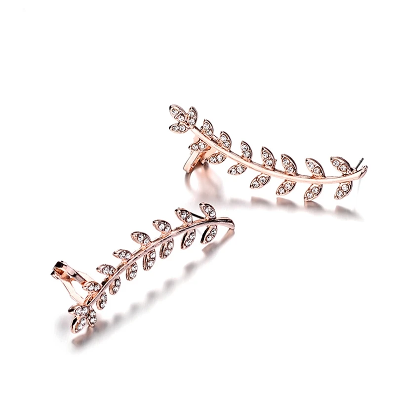

New Women Fashion Gold Silver Color Crystal Rhinestone Jewelry Trendy Leaves Shape Earring Charm Wedding Gift