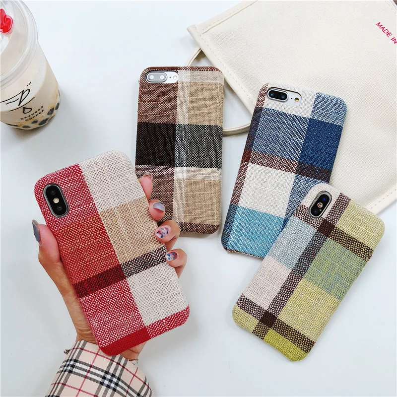 

Retro Warm Canvas Leather phone case For iphone X XR XS XS Max Grid soft Silicone Case For iPhone 6 6s 7 8 7plus cover