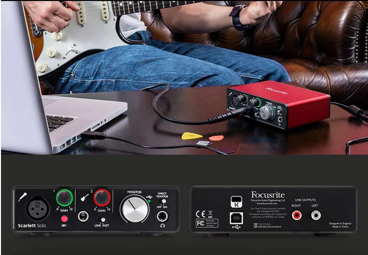 Focusrite Scarlett Solo Studio 2-го поколения USB звуковая карта usb аудио интерфейс+ CM25 конденсаторный микрофон+ гарнитура HP60