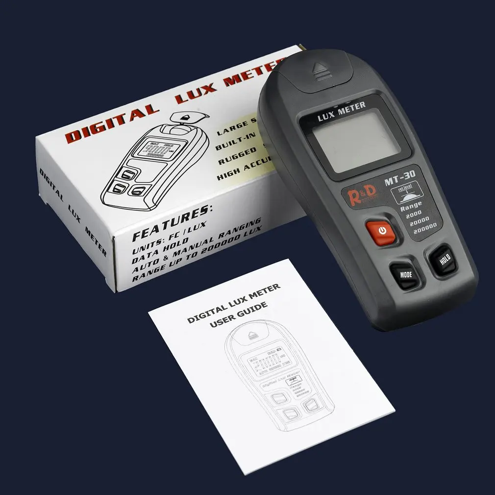 MT-30 Multifunction Digital Lux Meter Portable Handheld 0.1-200000lux High Accuracy Luxmeter Illuminance Meter Tester