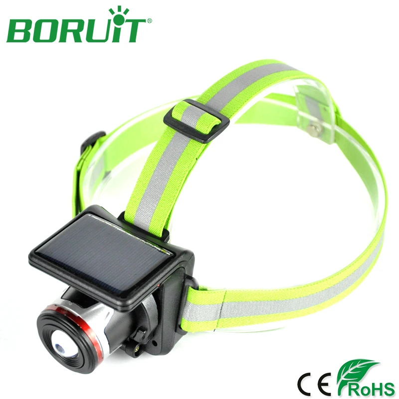 

BORUiT Rechargeable Solar Head Light Portable LED Headlamp Flashlight Zoom Head Torch Light Waterproof Camping Hunting Lanterna