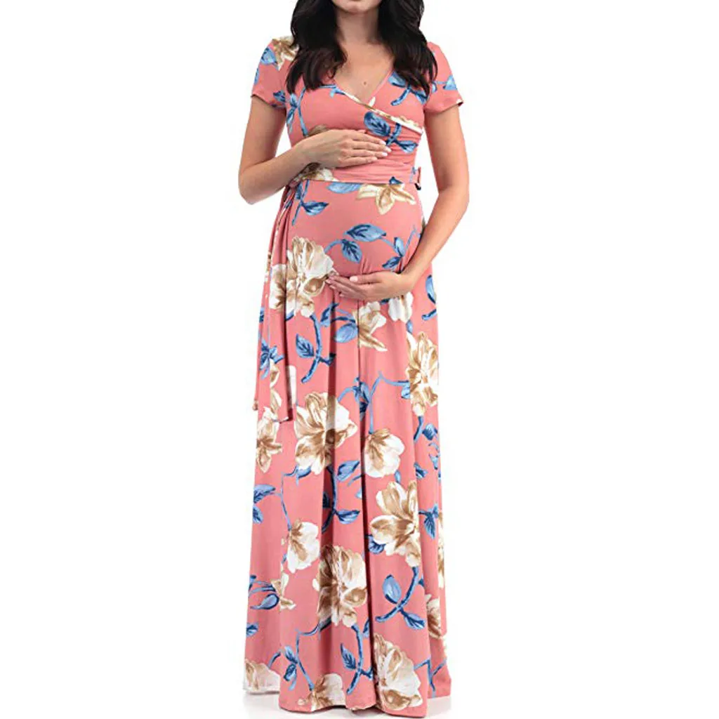 Повседневное платье для будущих мам для женщин беременных для грудного вскармливания пикантные цветочный принт платье с короткими