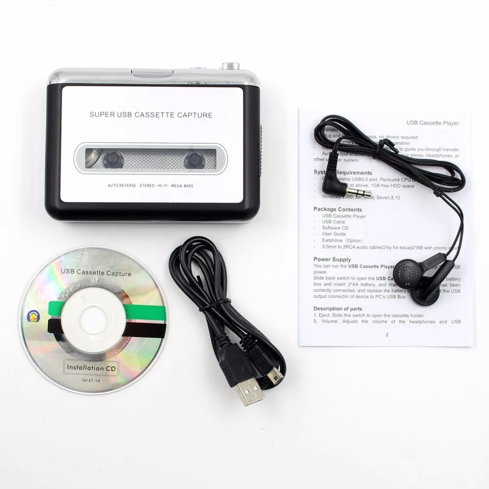 

LESHP Tape Cassette Convert To MP3 Player Converter To USB Audio Captuer Walkman Music Player + CD +USB cable+ Earphones