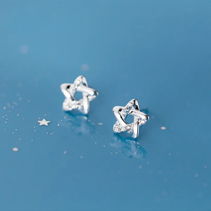 

100% 925 Sterling Silver Women's Small Star Ear Bones Ear Ring Tightly Packed Mini Double Ring Earrings