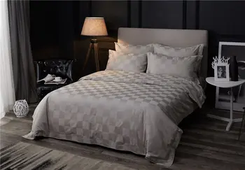 

Luxury grey color home hotel bed linen 60S Egyptian Cotton bedding set 4pcs checks lattice duvet cover sets gray bed sheet king