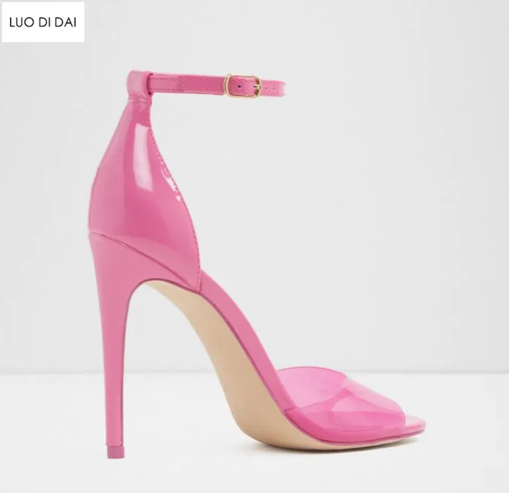 Женские сандалии из ПВХ на высоком каблуке Розовые босоножки гладиаторы