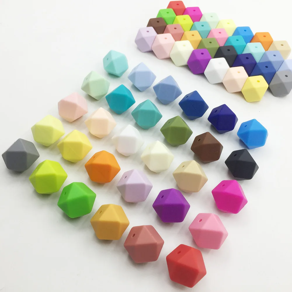 

Silicone Beads for teether mix colors, 50pc Large 17mm purple geometric/hexagon DIY necklace/ Bracelet baby teething beads