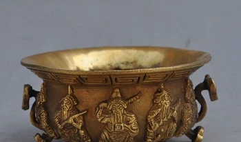 

Marked Chinese brass copper guardian god ruyi pot bowl bottle cup lucky statue