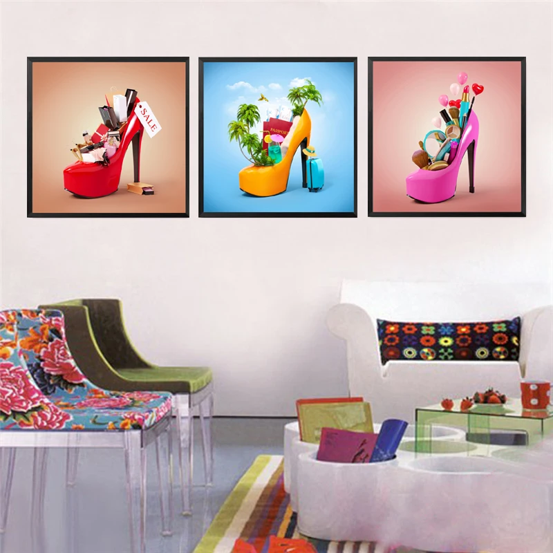 Modern Painting High heel Comestic Shoe Canvas Art Print Poster