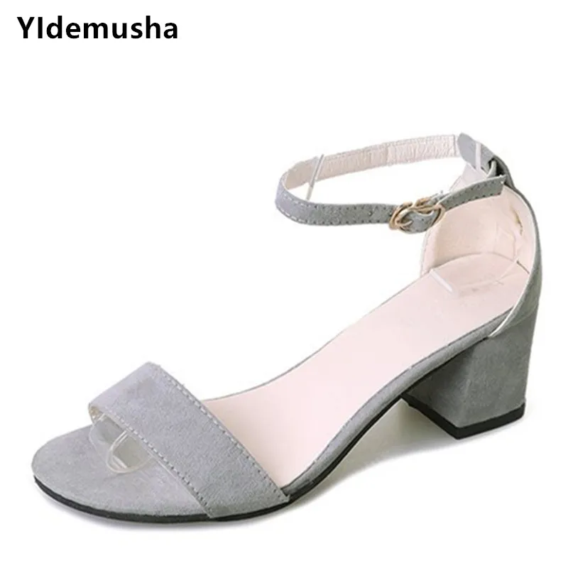 

New Style 2019 Women Sandals Ankle Strap Square Heels Summer Rome PU Shoes Women Open Toe Chunky High Heels Party Dress Sandals