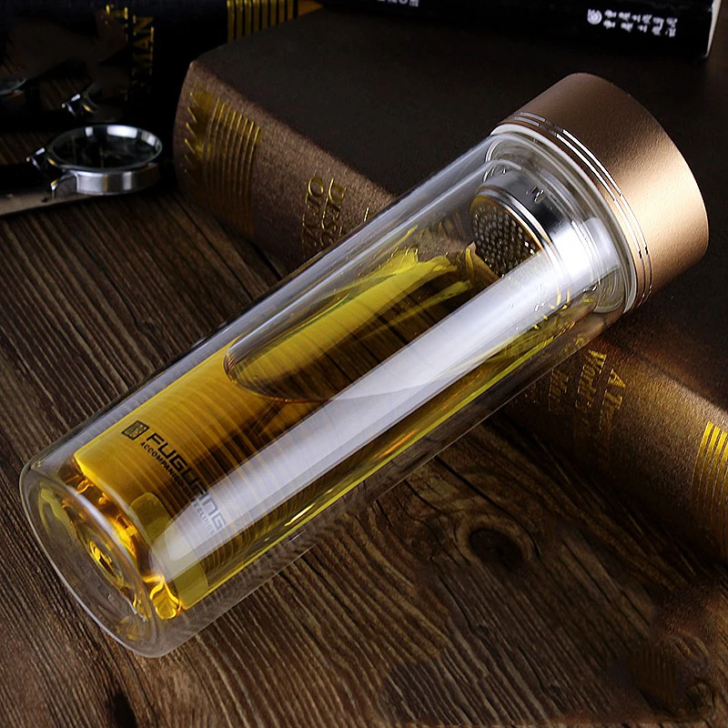 Fuguang 350ml GP1420-350 double layer elegant household office glass tea water bottle male lady | Дом и сад