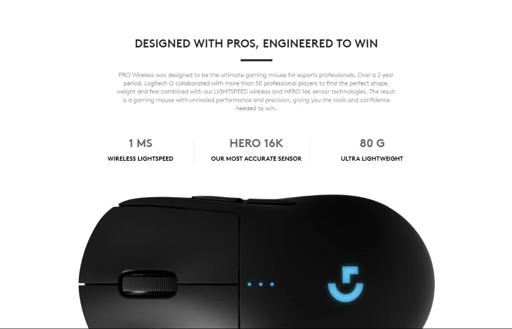 Беспроводная игровая мышь logitech G PRO для eSports Hero16K, датчик RGB освещения, 16000 dpi, Беспроводная зарядка