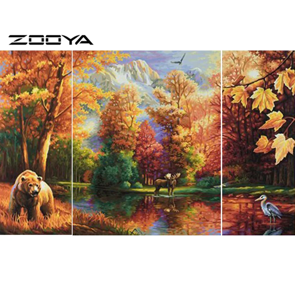 

ZOOYA DIY Full Diamond Embroidery Painting Cross Stitch Embroidery With Diamonds Triptych Paintings Landscape Animals Tree RF889