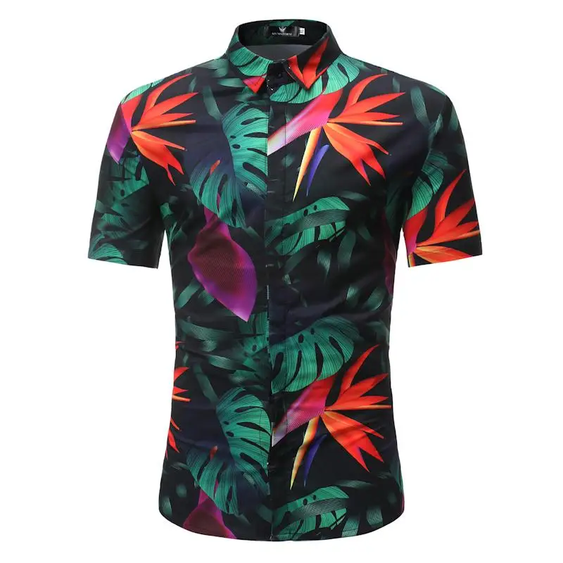 

Fashion Floral Shirt Men Flower Printed Blouse Casual Short Sleeve Slim Shirts Man Tops New