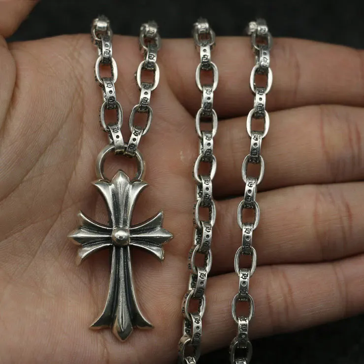 

Starfield CH Hipster Punk S925 Sterling Silver Cross Pendant Retro Thai Silver Male Female Hip-hop Jewelry Sweater Necklace