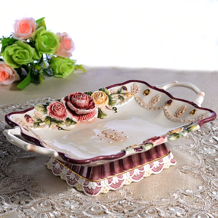 Beste Keramische rose rechthoek fruit Snoep Opslag schotel Dessert Snack salade home decor bruiloft decoratie handwerk beeldje