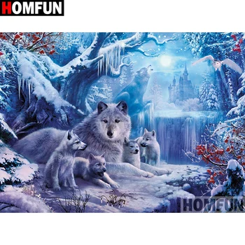 

HOMFUN Full Square/Round Drill 5D DIY Diamond Painting "Wolf snow scene" 3D Diamond Embroidery Cross Stitch Home Decor A18796