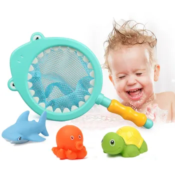 

Meibeile 4pcs Summer Toys Fishing Net Soft Floating Rubber Animals Doll Water Spraying Dabbling Kids Baby Bath Toy For Children