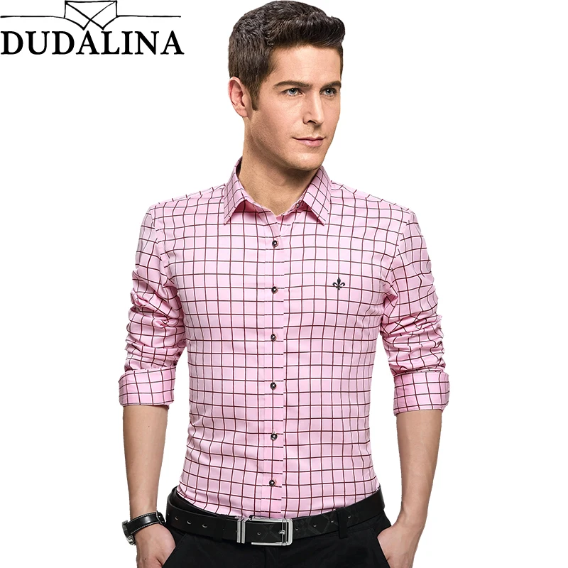

Dudalina 100% Cotton Male Shirt Clothing Mens Long Sleeve Shirt 2017 Plaid Slim Fit Shirt Plus Size Casual Shirt Men Clothes