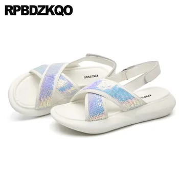 

Women Sandals Flat Casual Bow Slingback Paillette Bling Platform Flatform Sneakers Bowtie Plus Size Sequin Soft Shoes Glitter