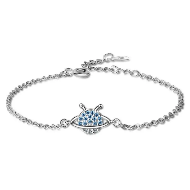 

Trendy Design 925 Sterling Silver Clear Zircon Cute Blue Planet Chain Bracelet For Girls Women Creative Gift Korea Jewelry