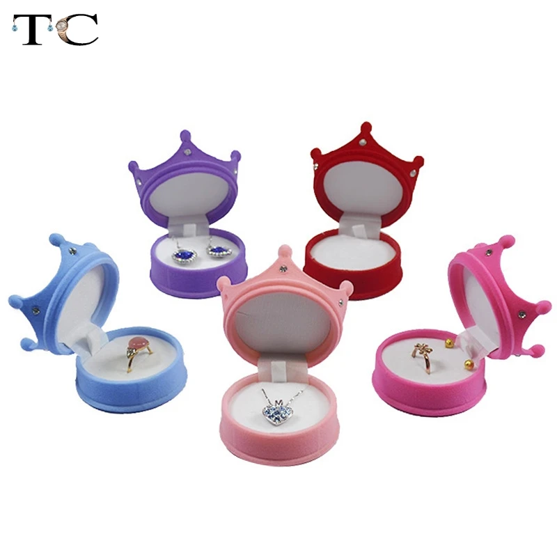 Fashion Wedding Ring Gift Box Princess Crown Shaped Jewelry Box Cosmetic Cases Earrings Pendant Storage Boxes 5 Color