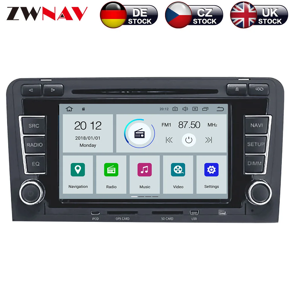 ZWNAV Android 9.0 Car DVD Player For Audi A3 S3 2003-2012 Android Radio Ibiza GPS with Mirroring link RDS Free 8G Map Card