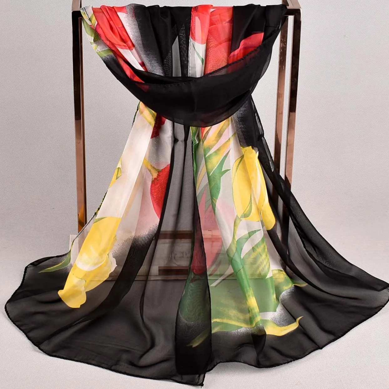 

Print Flower Chiffon Silk Scarf Foulard Women Pareo Beach Cover Up Wrap Cachecol Shawl Sarong Sunscreen Long Cape Female