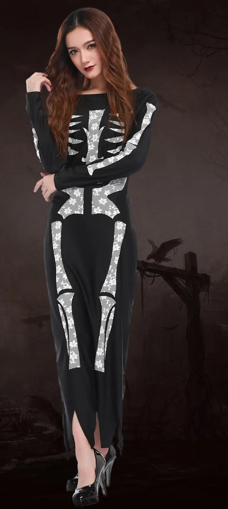 Halloween skull skeleton scary costumes for men women children black and white ghost suits options bodysuit dress S479