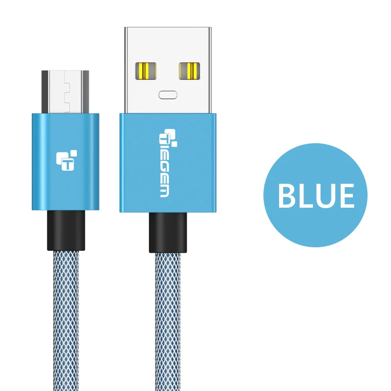 Micro usb кабель, Tiegem нейлоновая оплетка Быстрая зарядка USB кабель для передачи данных для samsung xiaomi 1 м 2 м 3 м Android кабели зарядного устройства - Цвет: Синий