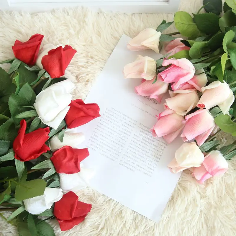 

3pcs Artificial Flowers Real Touch Rose Bud Latex Rose Wedding Fake Flowers for Home Decor Valentine's Day Christmas Party Gift