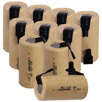 

real capacity 10 pcs SC battery 1300mah 1.2V NICD SUBC batteries 4.25cm*2.2cm for power tools for BOSCH for DEWALT for CASALS