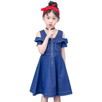 

2018 New Fashion Casual Dress Girls Denim Dresses for Children Jean Clothes Blue Short Sleeve Jeans Vestidos 4 6 8 10 12 Years