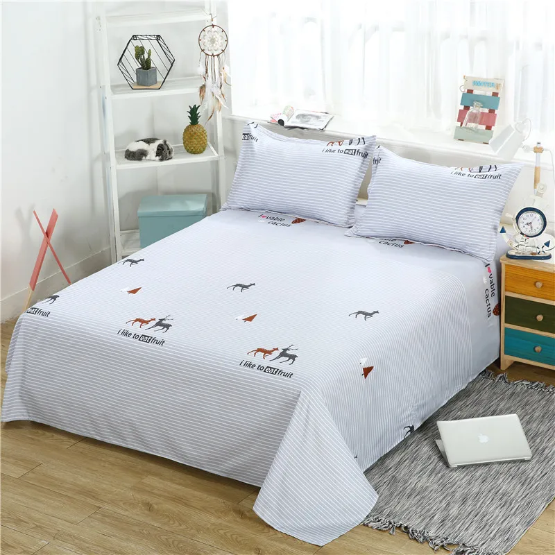 Cartoon Print Bed Linens Flat Bed Sheet Plain Feather Printed For Single/ Double Bed Twin Queen King Size Bedsheets FS01 1 PC