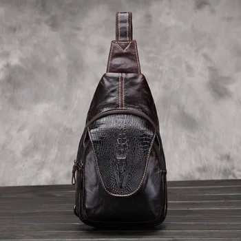 

2019 New Luxury Brand Design Men Vintage Messenger Bags Male Casual Retro Chest Pack Genuine Cow Leather Crocodile Style