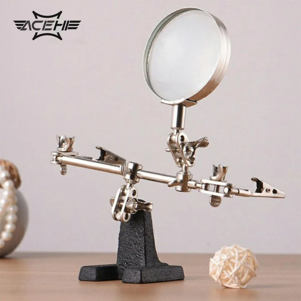 HWYDZ Helping Third Soldering Stand with 5X Magnifying Glass 2 Alligator Clips 360 Degree Rotating Locking Arms Professional Tool HWYDZ Helping Third Soldering Stand with 5X Magnifying Glass 2 Alligator Clips 360 Degree Rotating Locking Arms Professional Tool