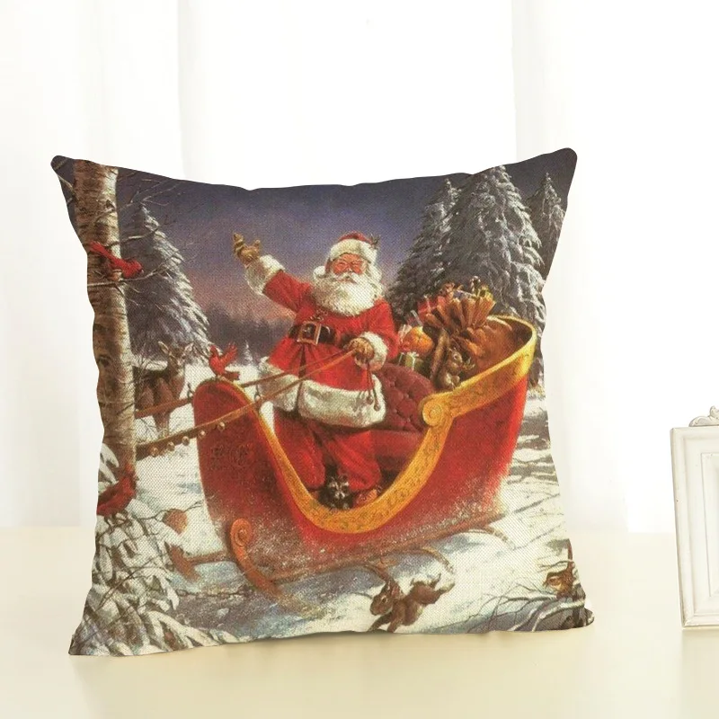 

GZTZMY 2019 New Year Santa Claus Linen Pillowcase Merry Christmas Decorations for Home Navidad Natal Decor Pillow Cover 45X45cm
