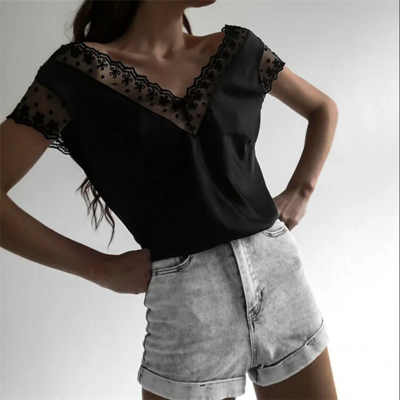 Women Sexy Lace Tank Top Camis Sleeveless Casual Camisole Plain Vest Blouse Ladies Clothes Outfits Summer Fashion Blouse - Цвет: As Photo Show