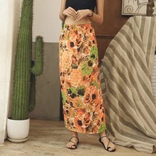 Длинная пляжная юбка в цыганском стиле, Женская Макси-юбка из шифона с цветочным принтом, шикарная модная повседневная тропическая летняя юбка в стиле бохо