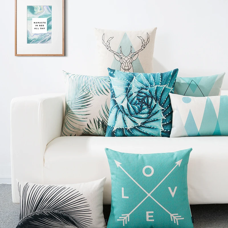 الأخضر الغزلان هندسية وسادة غطاء وسادة ديكور المنزل سميكة الكتان وسادة حالة سيارة مكتب أريكة وسادة الجملة هبوط السفينة