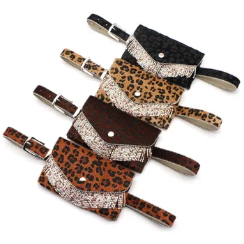 

Colored diamond fringe beads border Fanny pack Removable belt multifunctional mobile phone bag Leopard print horse hair bling