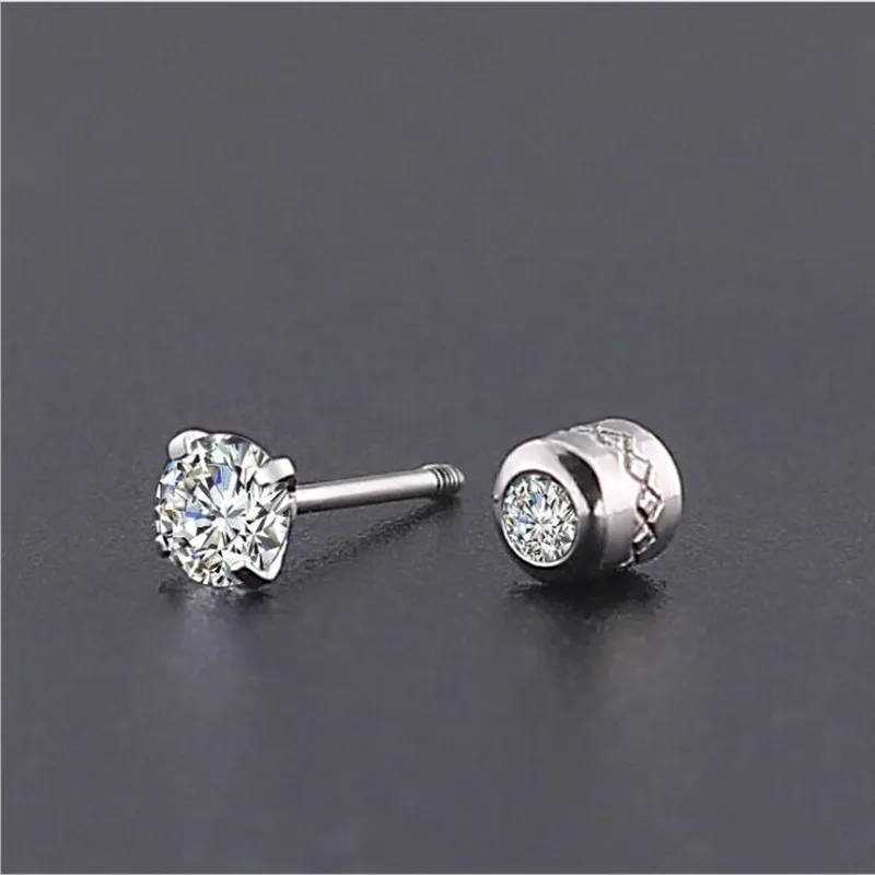 Серьги из нержавеющей стали 316L с круглыми фианитами класса AAA|Серьги-гвоздики| |