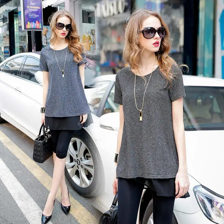 

2019 New Fashion Euro-American Woman Limited T- Shirt O-Neck Patchwork Knitting Clothes Women Casual Top Tee Free Shipping