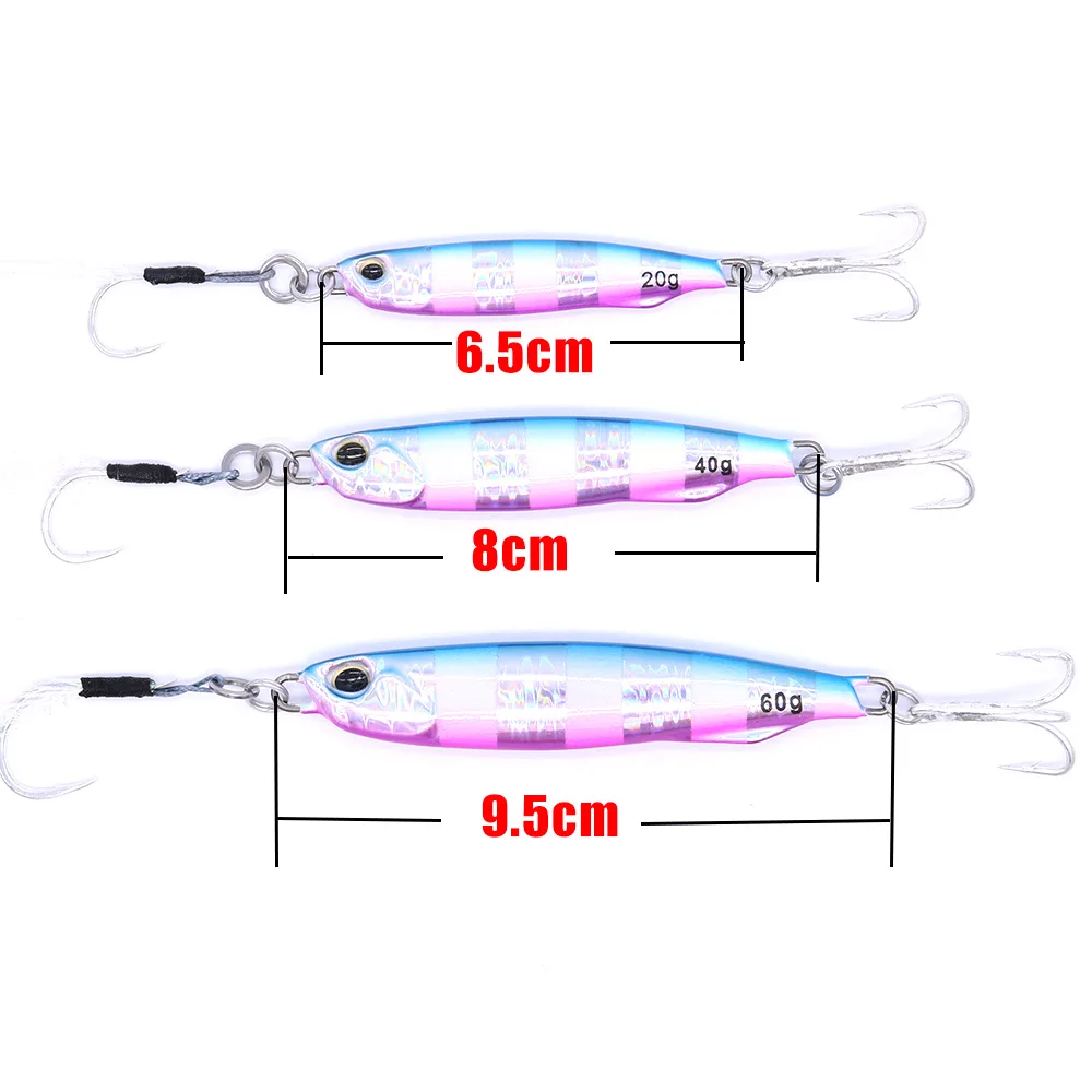 CASTFUN 20g 40g 60g Drag Metal Cast Slim Jig Fishing Lure Off Shore Jigging Lure